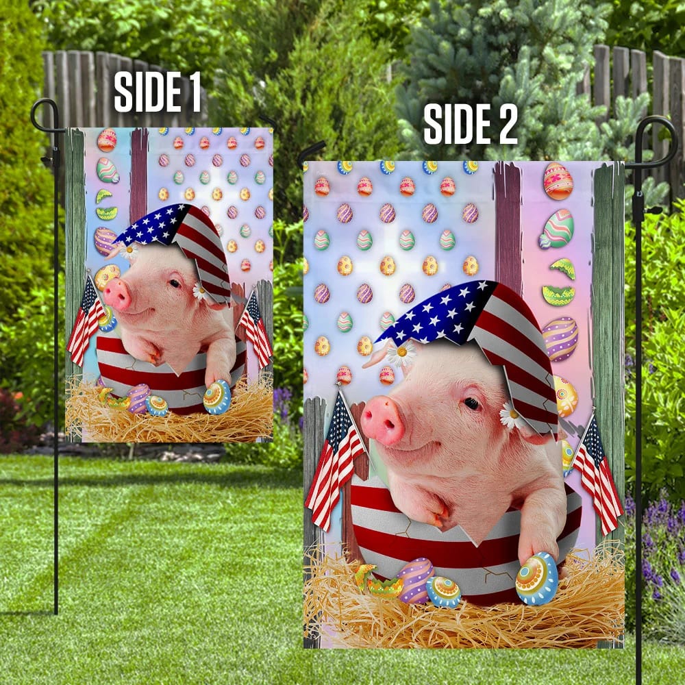 Happy Easter Pig American Flag - Easter House Flags - Christian Easter Garden Flags