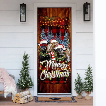 Happy Family Cow Mooey Christmas Door Cover - Christmas Door Cover Decorations - Christmas Outdoor Decoration