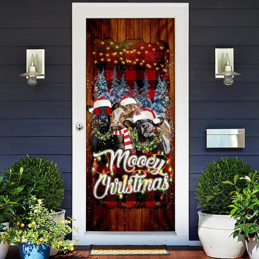 Happy Family Cow Mooey Christmas Door Cover - Christmas Door Cover Decorations - Christmas Outdoor Decoration