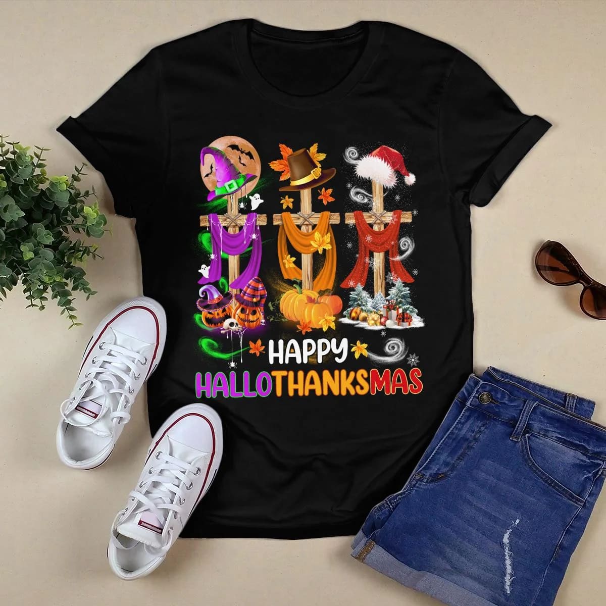Happy Hallothanksmas, Halloween, Thanksgiving, Christmas T-Shirt, Christ Unisex Hoodie
