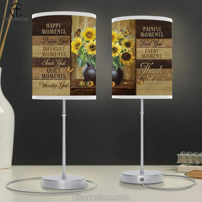 Happy Moment Praise God Sunflower Vase Butterfly Table Lamp Prints - Religious Table Lamp Art - Christian Home Decor