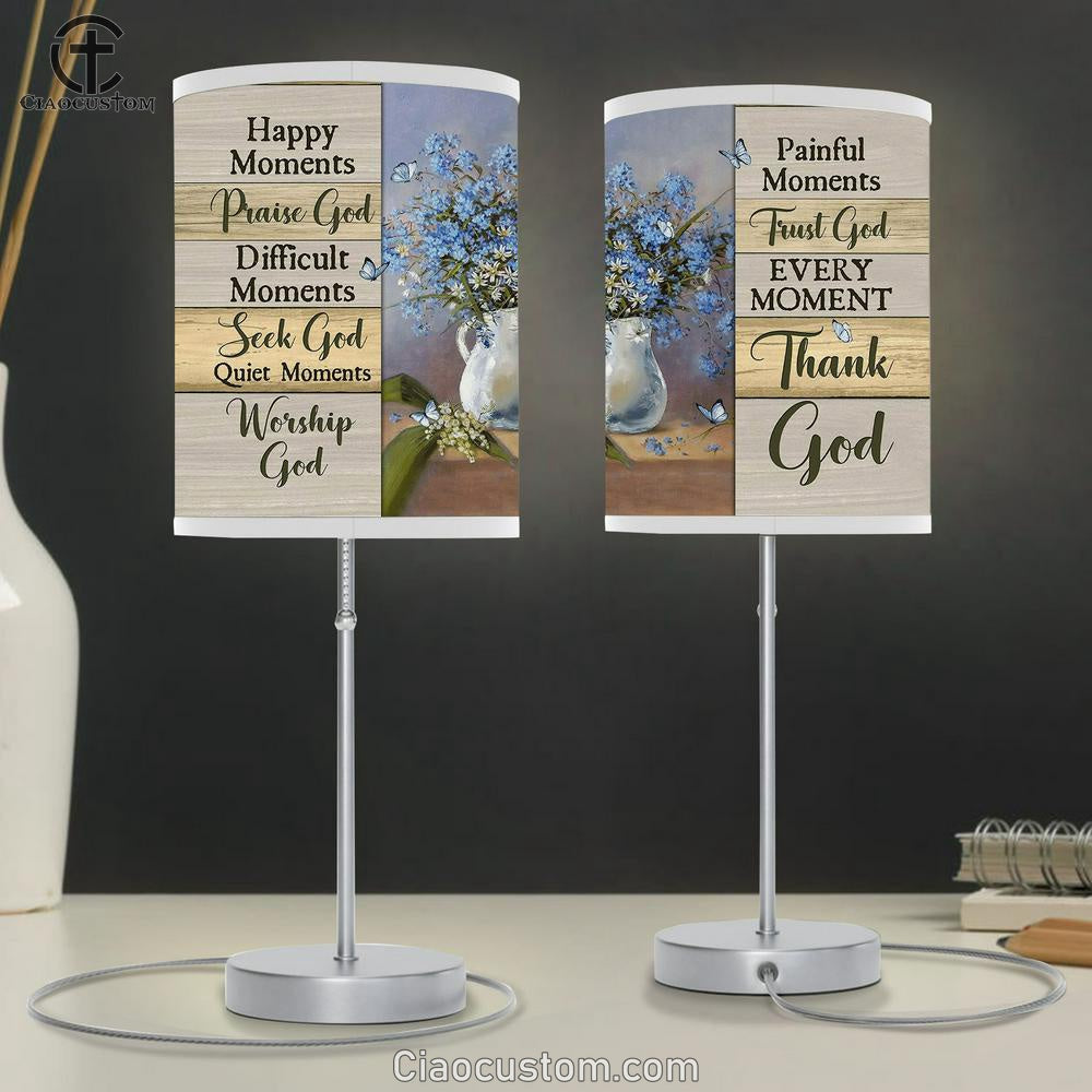 Happy Moment Thank God Blue Flower Butterfly Lamp Art Table Lamp - Christian Lamp Art - Religious Art