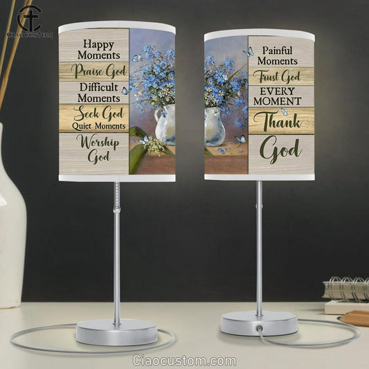 Happy Moment Thank God Blue Flower Butterfly Lamp Art Table Lamp - Christian Lamp Art - Religious Art