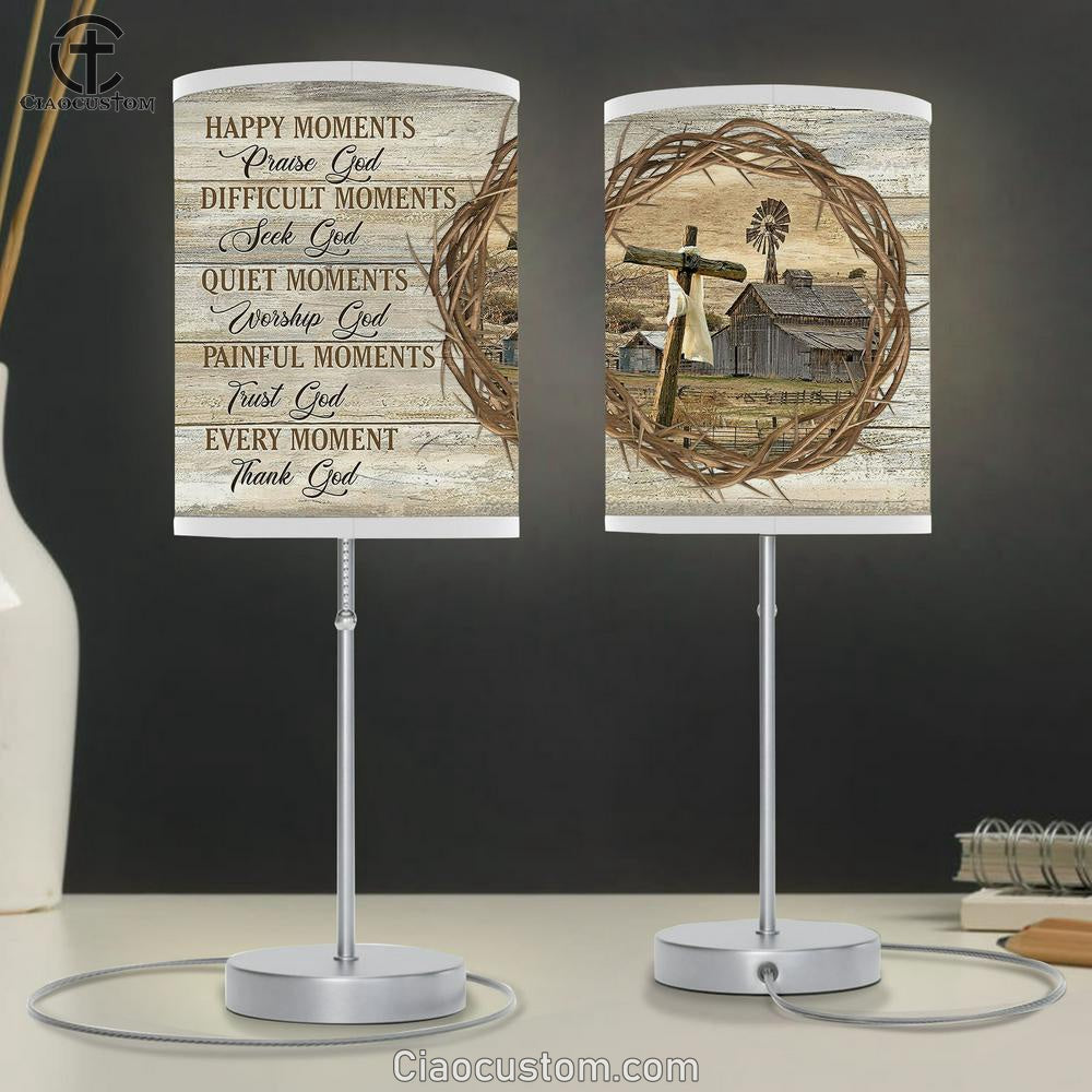 Happy Moments Praise God Every Moments Thanks God Table Lamp For Bedroom - Bible Verse Lamp Art - Christian Home Decor