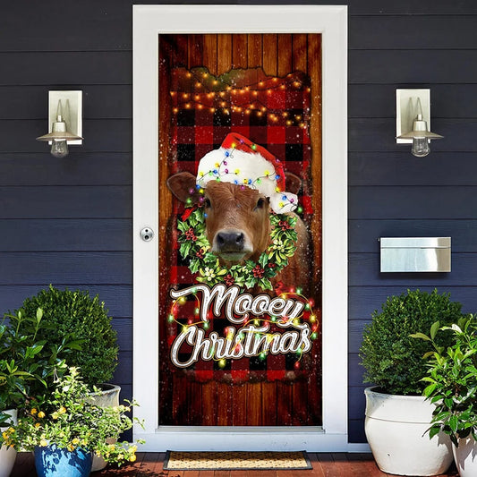 Happy Mooey Christmas Door Cover - Christmas Door Cover Decorations - Christmas Outdoor Decoration
