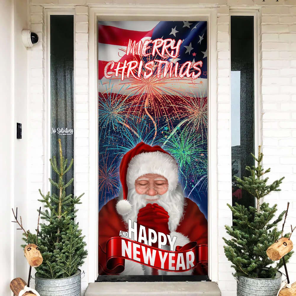 Happy New Year And Merry Christmas Door Cove - Christmas Outdoor Decoration