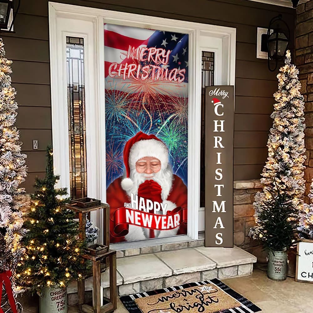 Happy New Year And Merry Christmas Door Cove - Christmas Outdoor Decoration