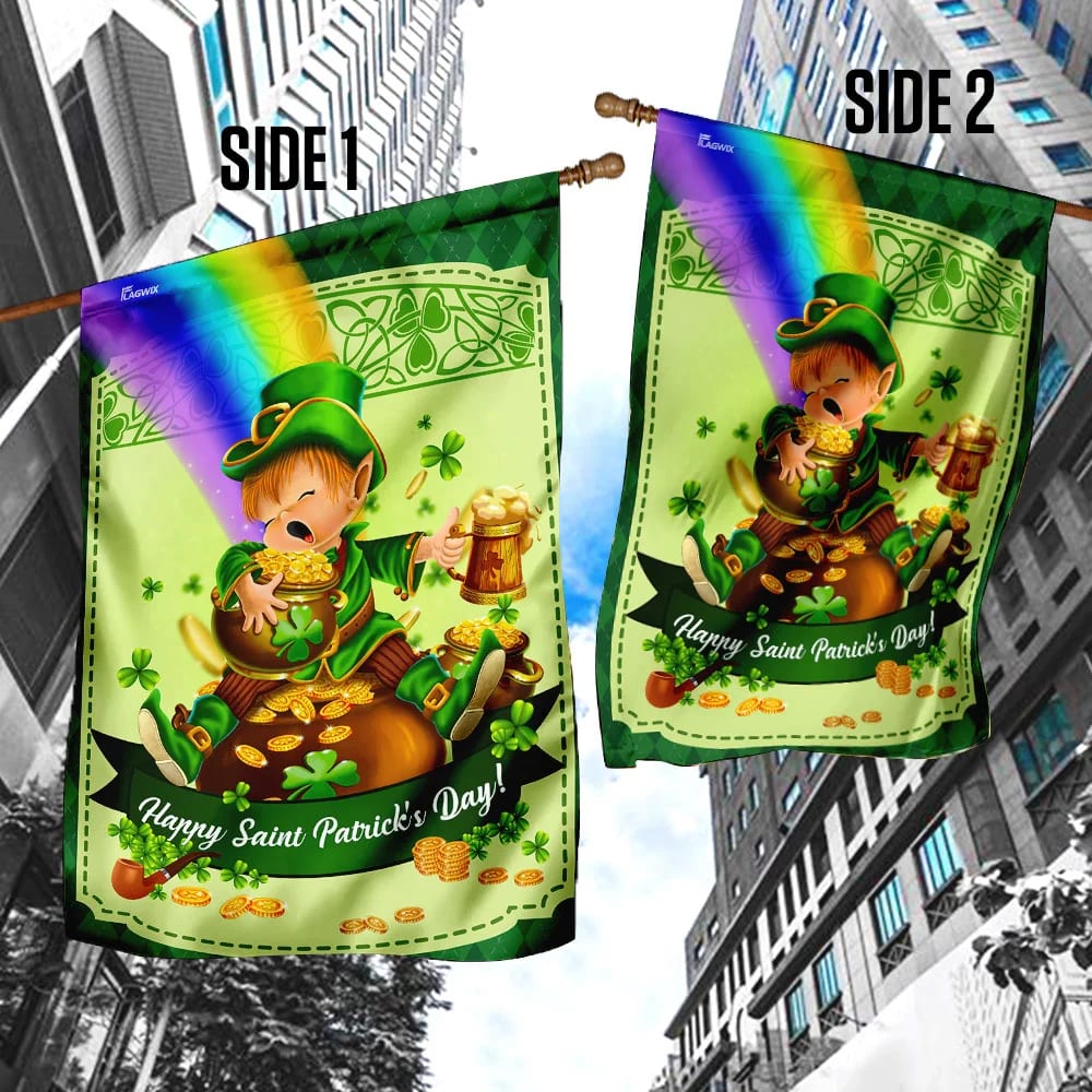 Happy Saint Patrick's Day Leprechaun House Flag 1 - St Patrick's Day Garden Flag - St. Patrick's Day Decorations