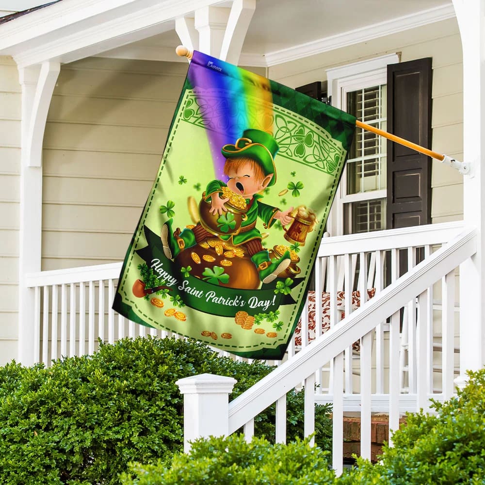 Happy Saint Patrick's Day Leprechaun House Flag 1 - St Patrick's Day Garden Flag - St. Patrick's Day Decorations