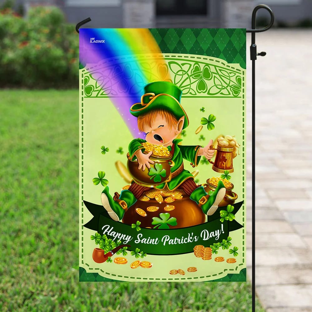 Happy Saint Patrick's Day Leprechaun House Flag 1 - St Patrick's Day Garden Flag - St. Patrick's Day Decorations