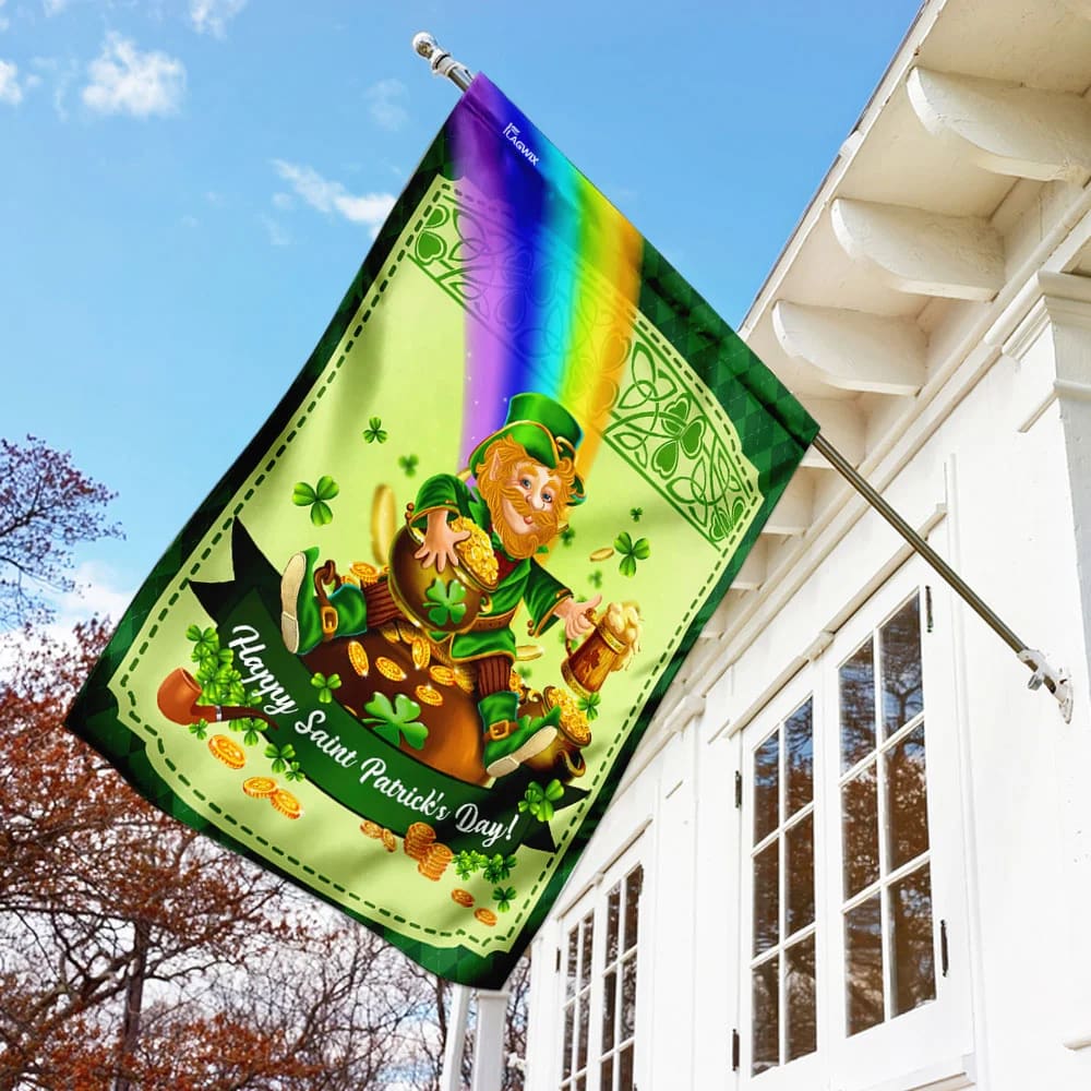 Happy Saint Patrick's Day Leprechaun House Flag 3 - St Patrick's Day Garden Flag - St. Patrick's Day Decorations