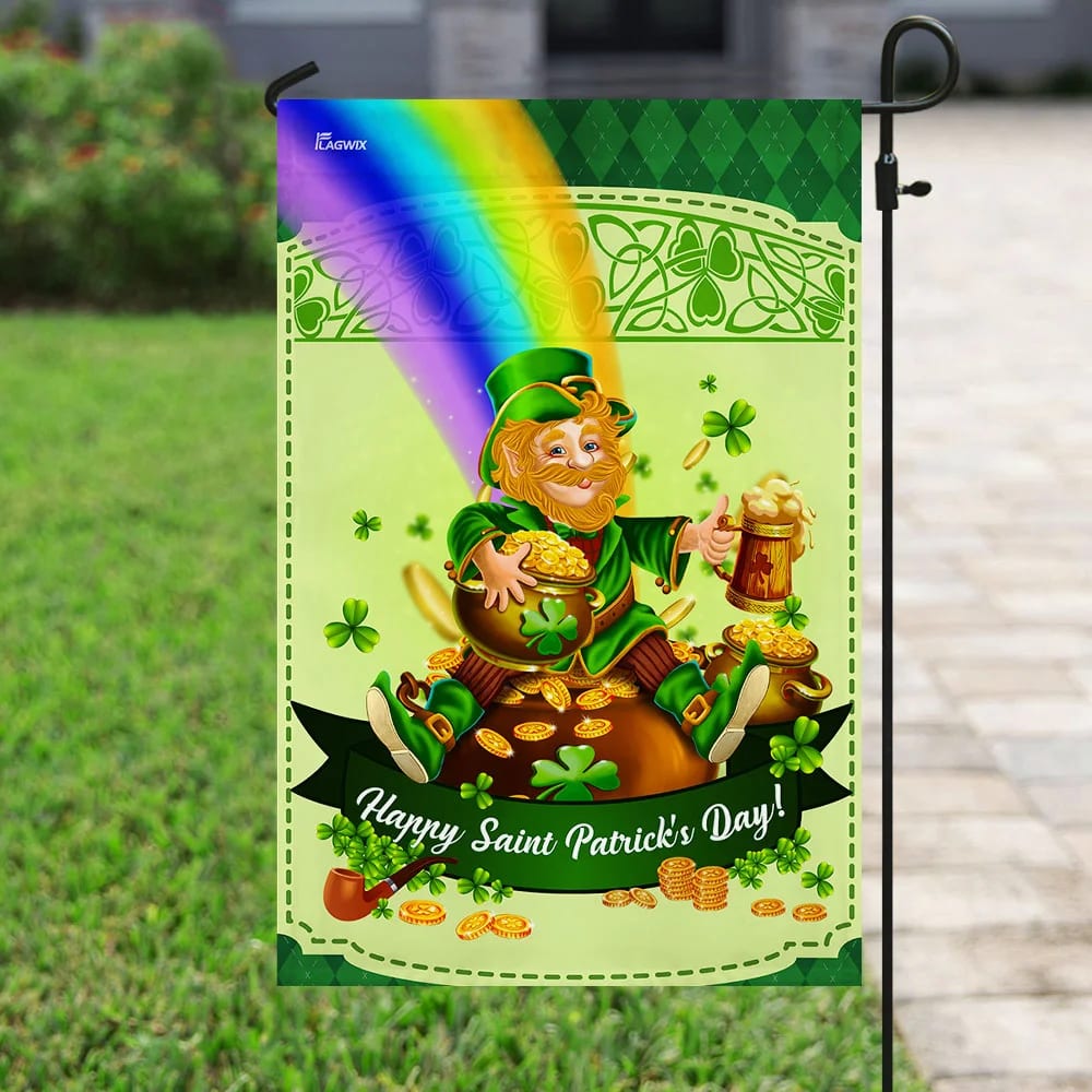 Happy Saint Patrick's Day Leprechaun House Flag 3 - St Patrick's Day Garden Flag - St. Patrick's Day Decorations