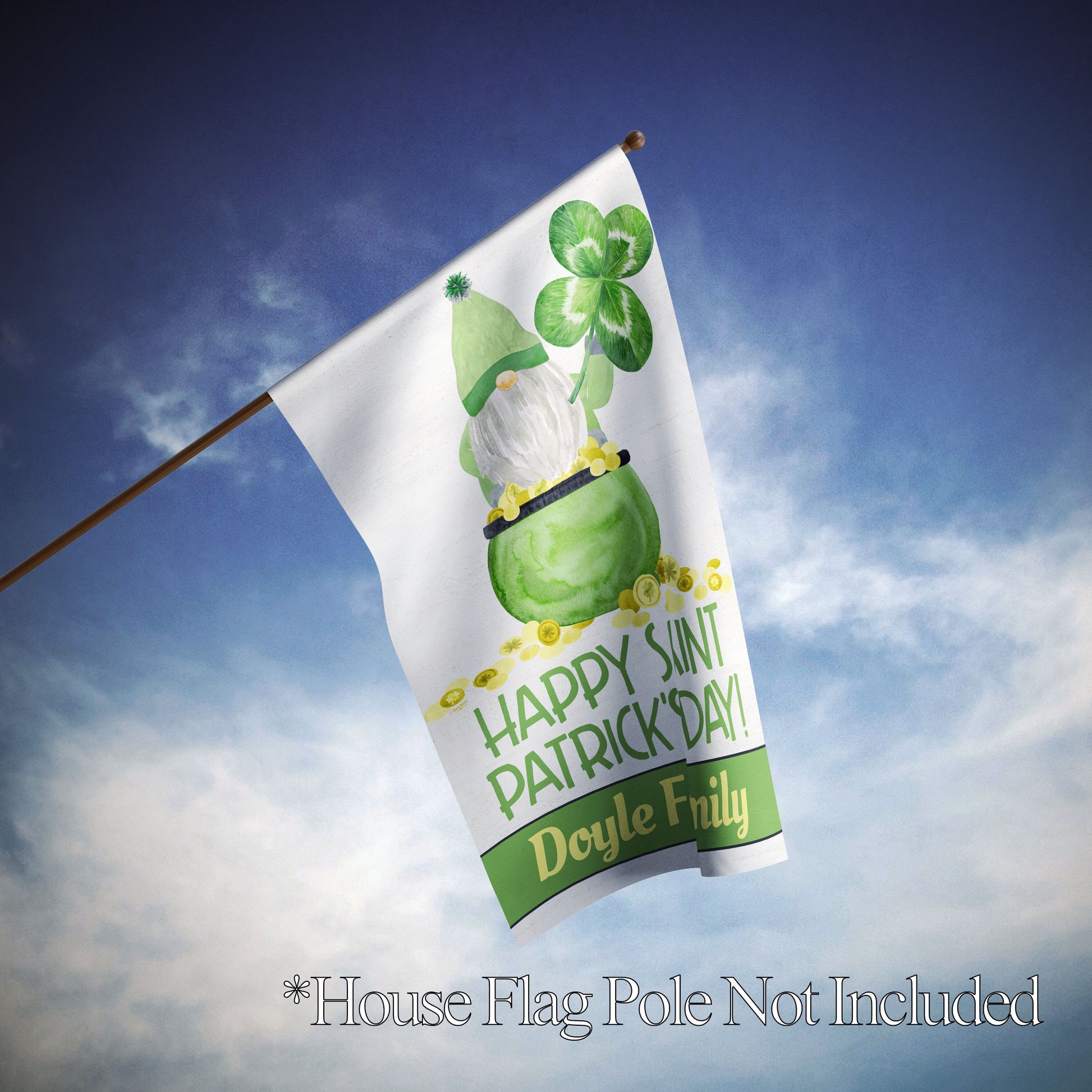 Happy St. Patrick's Day Gnome 1 Personalized House Flag - St. Patrick's Day Garden Flag - St. Patrick's Day Decorative Flags