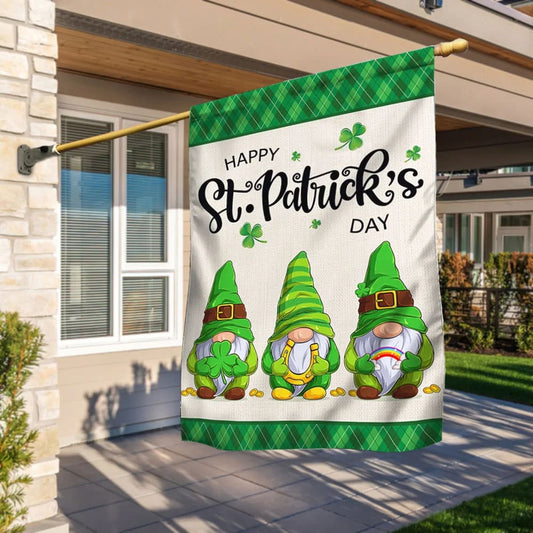 Happy St. Patrick's Day Gnome House Flag - St Patrick's Day Garden Flag - St. Patrick's Day Decorations