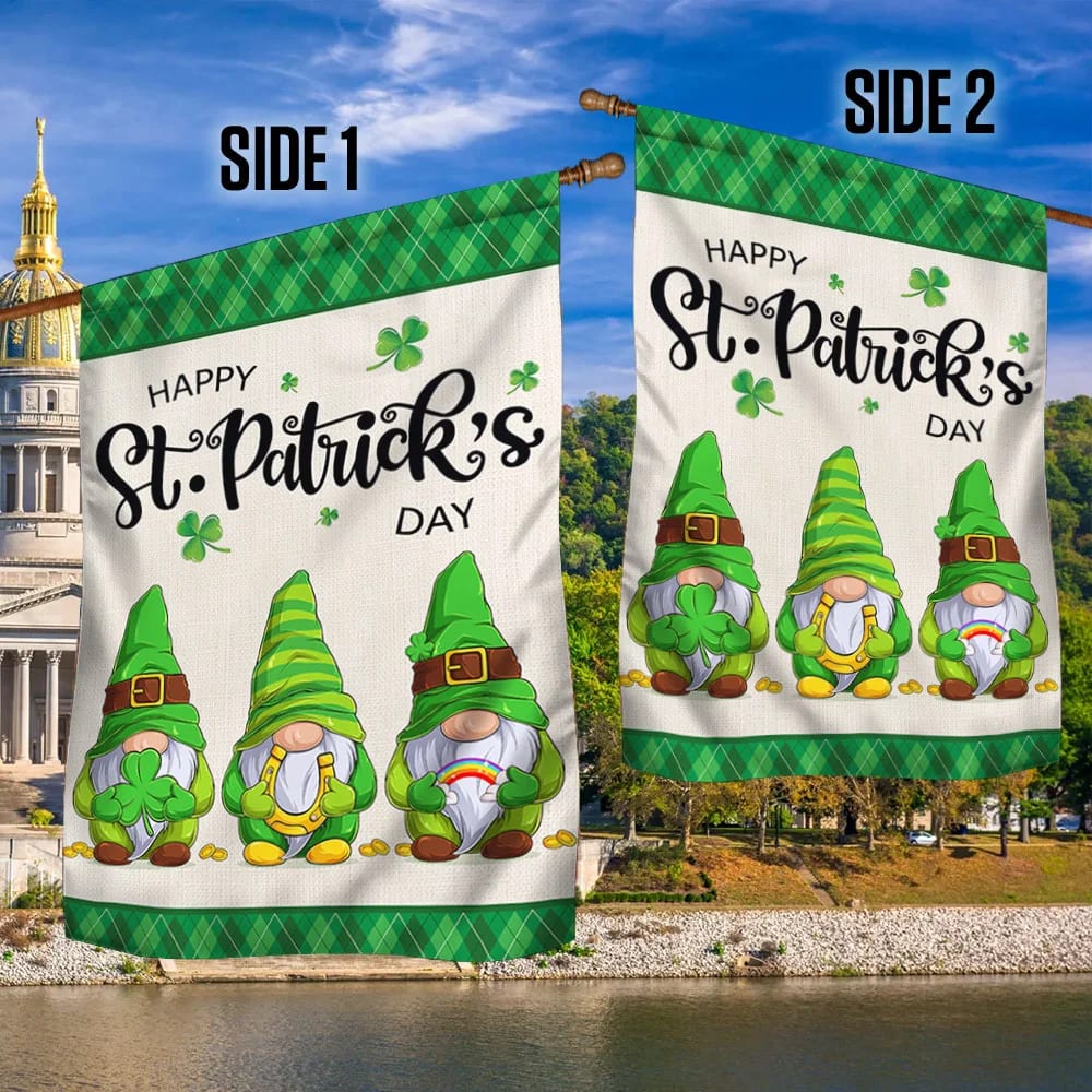 Happy St. Patrick's Day Gnome House Flag - St Patrick's Day Garden Flag - St. Patrick's Day Decorations