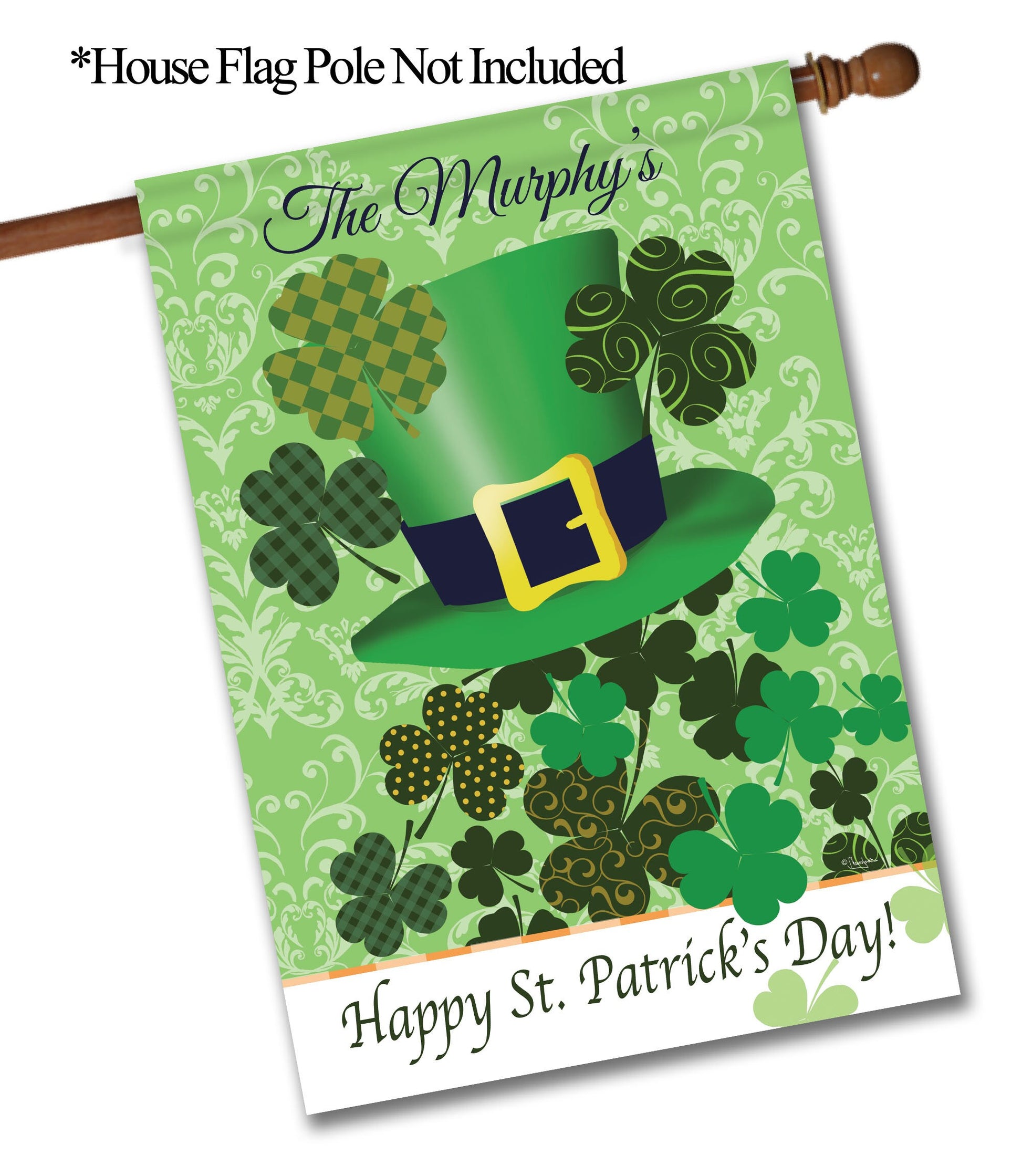 Happy St. Patrick's Day Gnome Personalized House Flag - St. Patrick's Day Garden Flag - St. Patrick's Day Decorative Flags