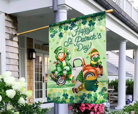 Happy St. Patrick's Day Gnomes Shamrocks House Flag - St. Patrick's Day Garden Flag - Outdoor St Patrick's Day Decor