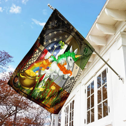 Happy St. Patrick's Day Irish American Unicorn House Flag - St Patrick's Day Garden Flag - St. Patrick's Day Decorations