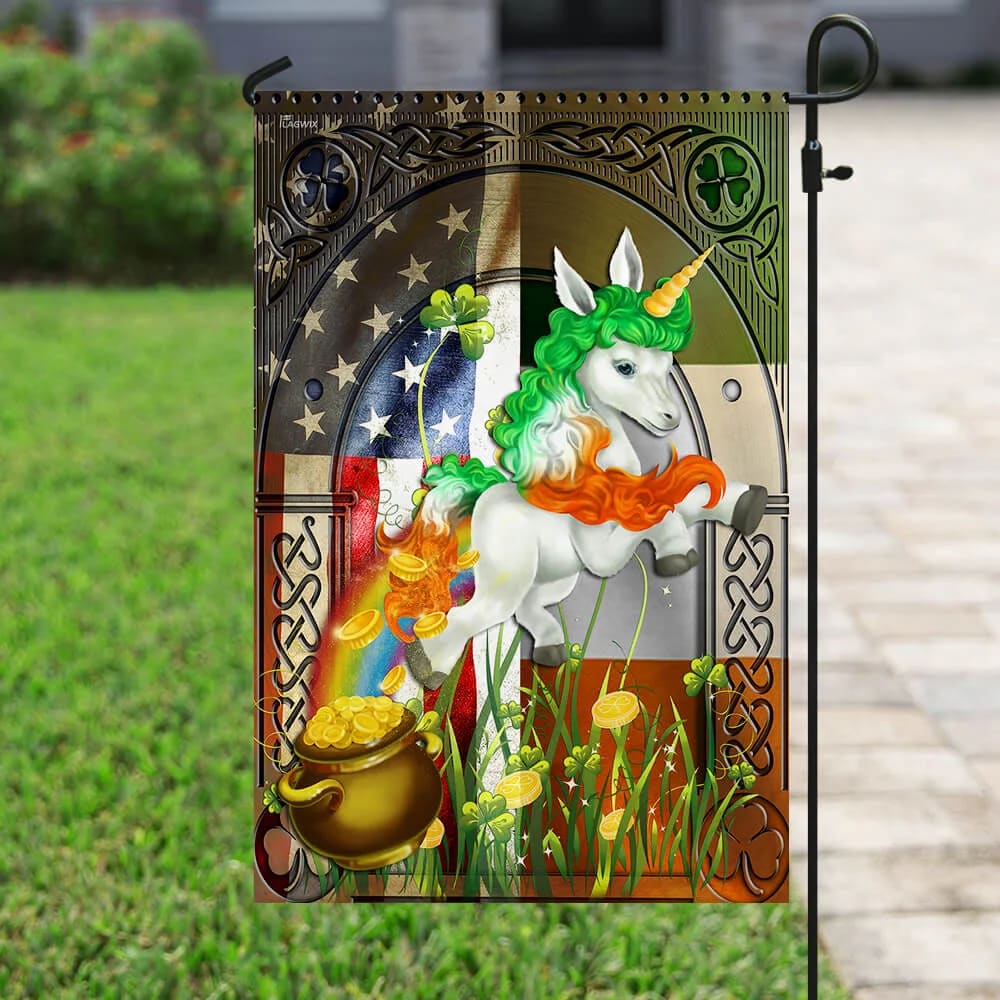 Happy St. Patrick's Day Irish American Unicorn House Flag - St Patrick's Day Garden Flag - St. Patrick's Day Decorations