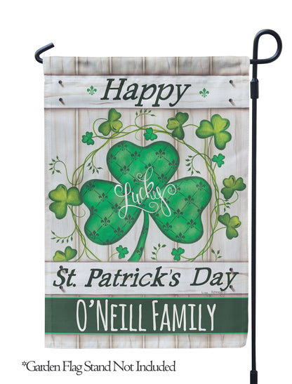 Happy St. Patrick's Day Lucky Clovers Personalized House Flag - St. Patrick's Day Garden Flag - St. Patrick's Day Decorative Flags