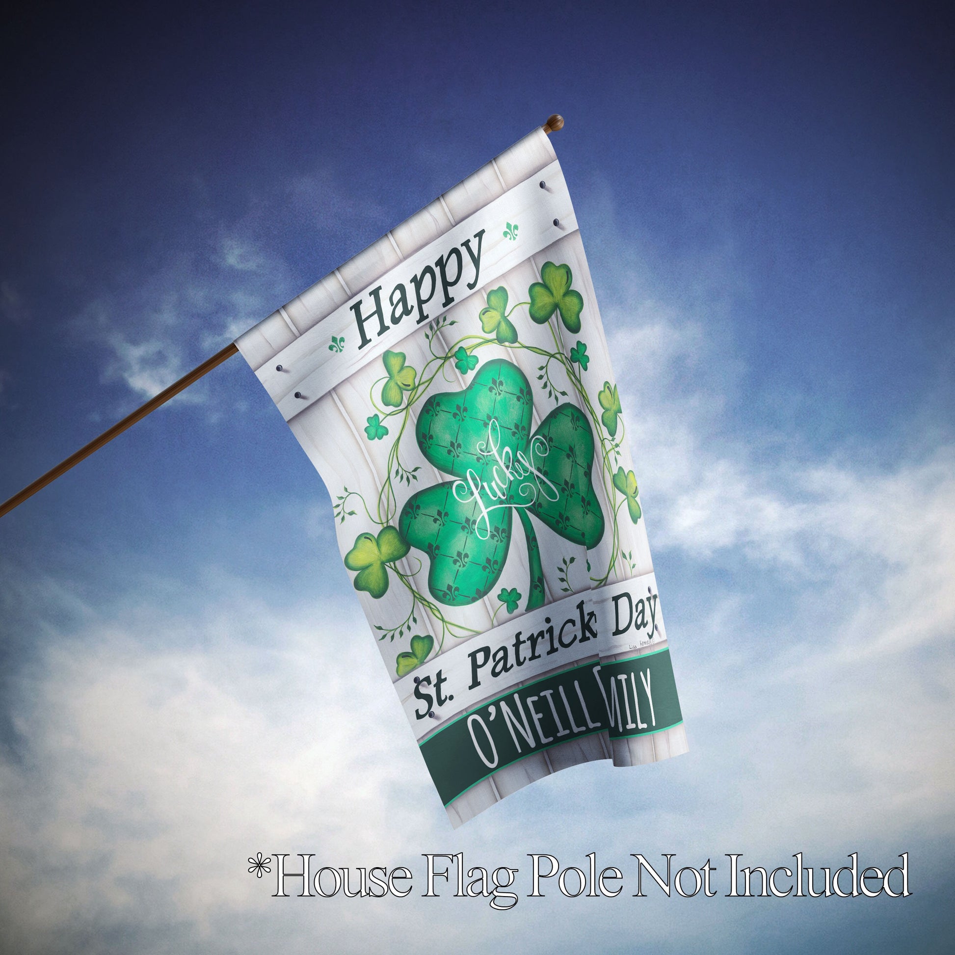 Happy St. Patrick's Day Lucky Clovers Personalized House Flag - St. Patrick's Day Garden Flag - St. Patrick's Day Decorative Flags