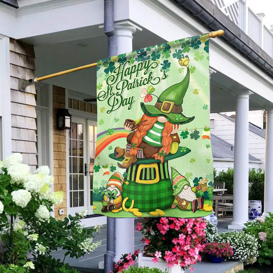 Happy St. Patricks Day Gnomes Shamrocks House Flag - St. Patrick's Day Garden Flag - Outdoor St Patrick's Day Decor