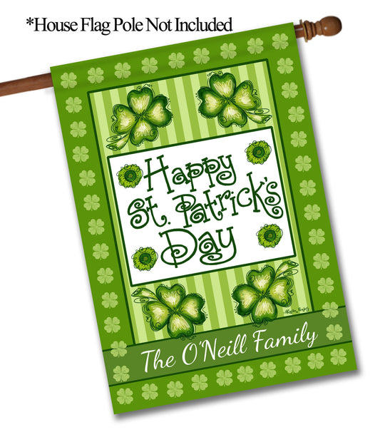 Happy St. Patricks Day Personalized House Flag - St. Patrick's Day Garden Flag - St. Patrick's Day Decorative Flags