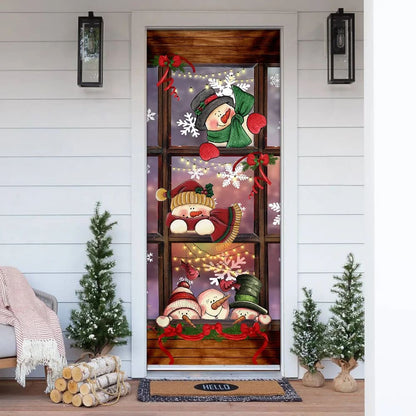 Happy Three Snowmen Door Cover - Door Christmas Cover - Christmas Outdoor Decoration