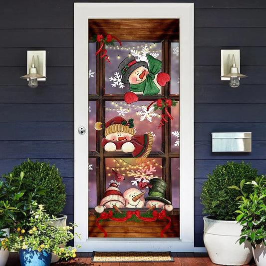Happy Three Snowmen Door Cover - Door Christmas Cover - Christmas Outdoor Decoration