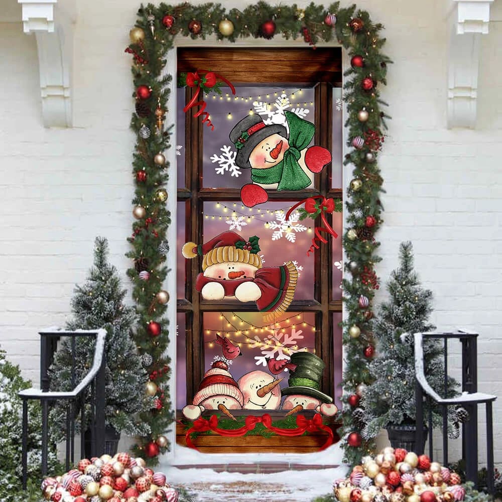 Happy Three Snowmen Door Cover - Door Christmas Cover - Christmas Outdoor Decoration