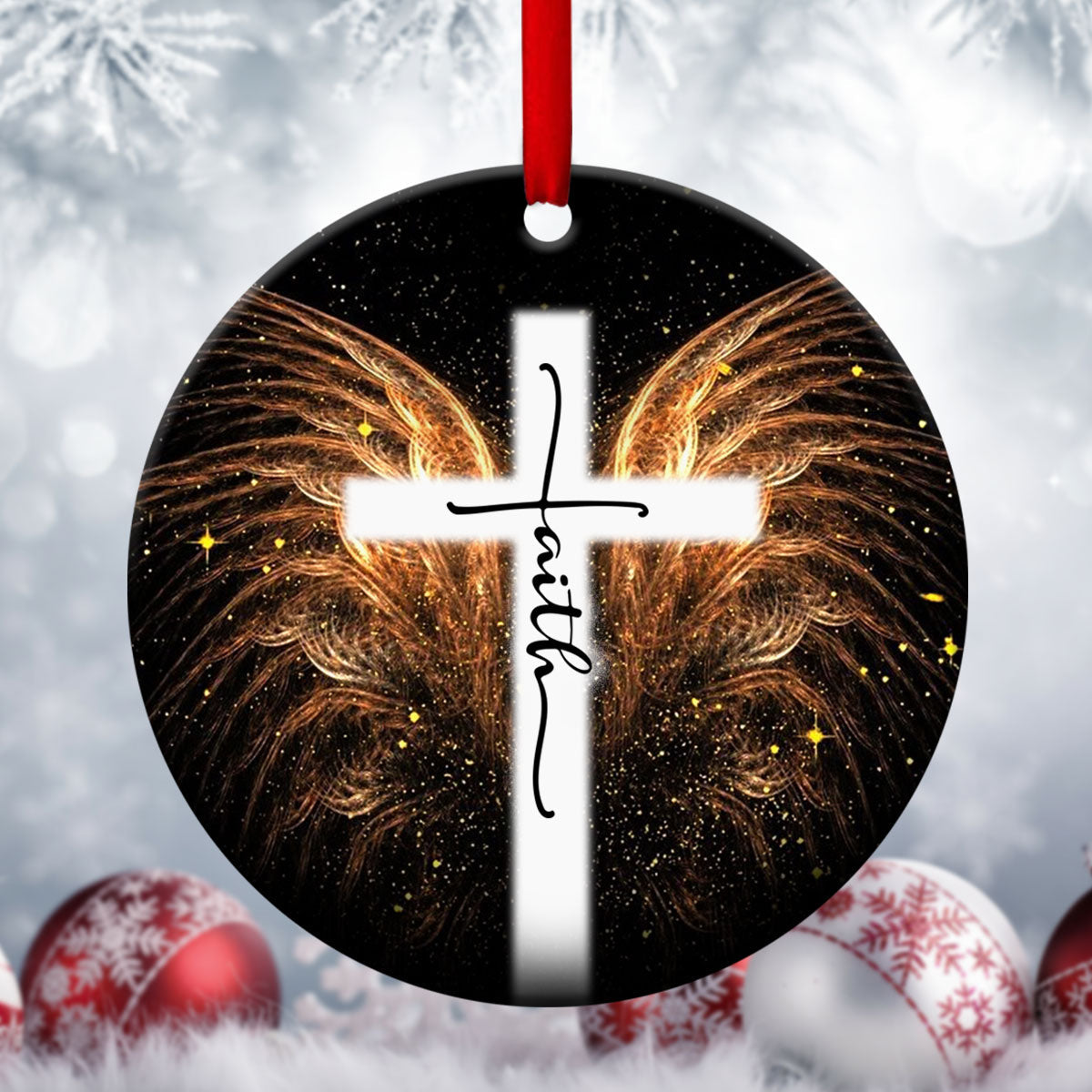 Have Faith In God - Angel Wings Ceramic Circle Ornament - Christmas Decor - Funny Ornament