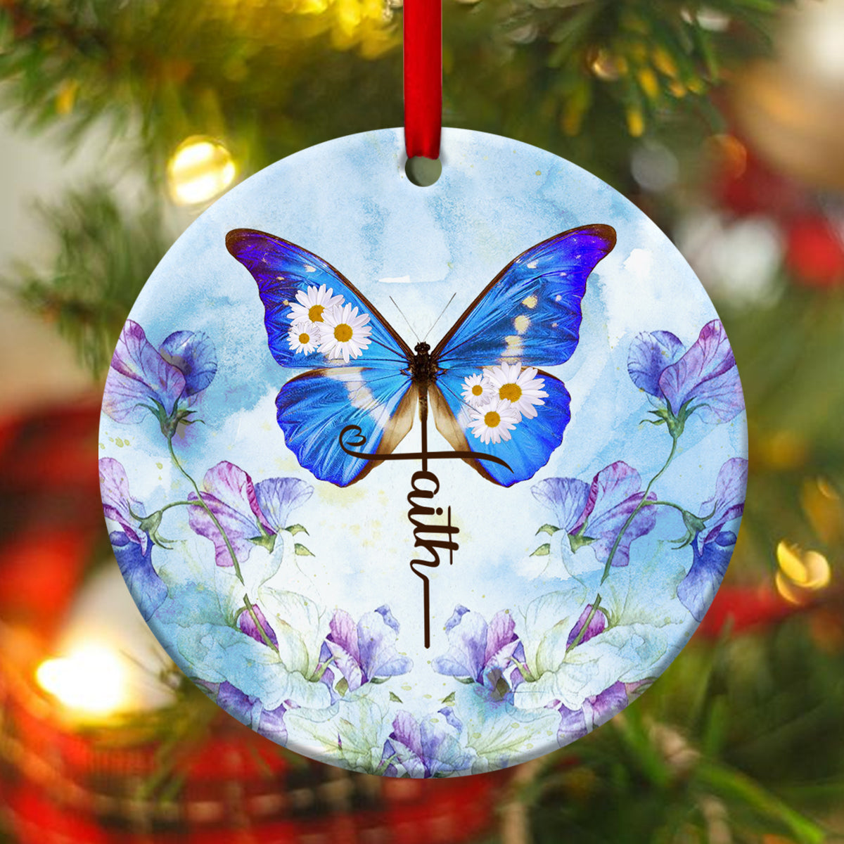 Have Faith In God - Butterfly Ceramic Circle Ornament - Christian Gift For Friends - Unique Gifts