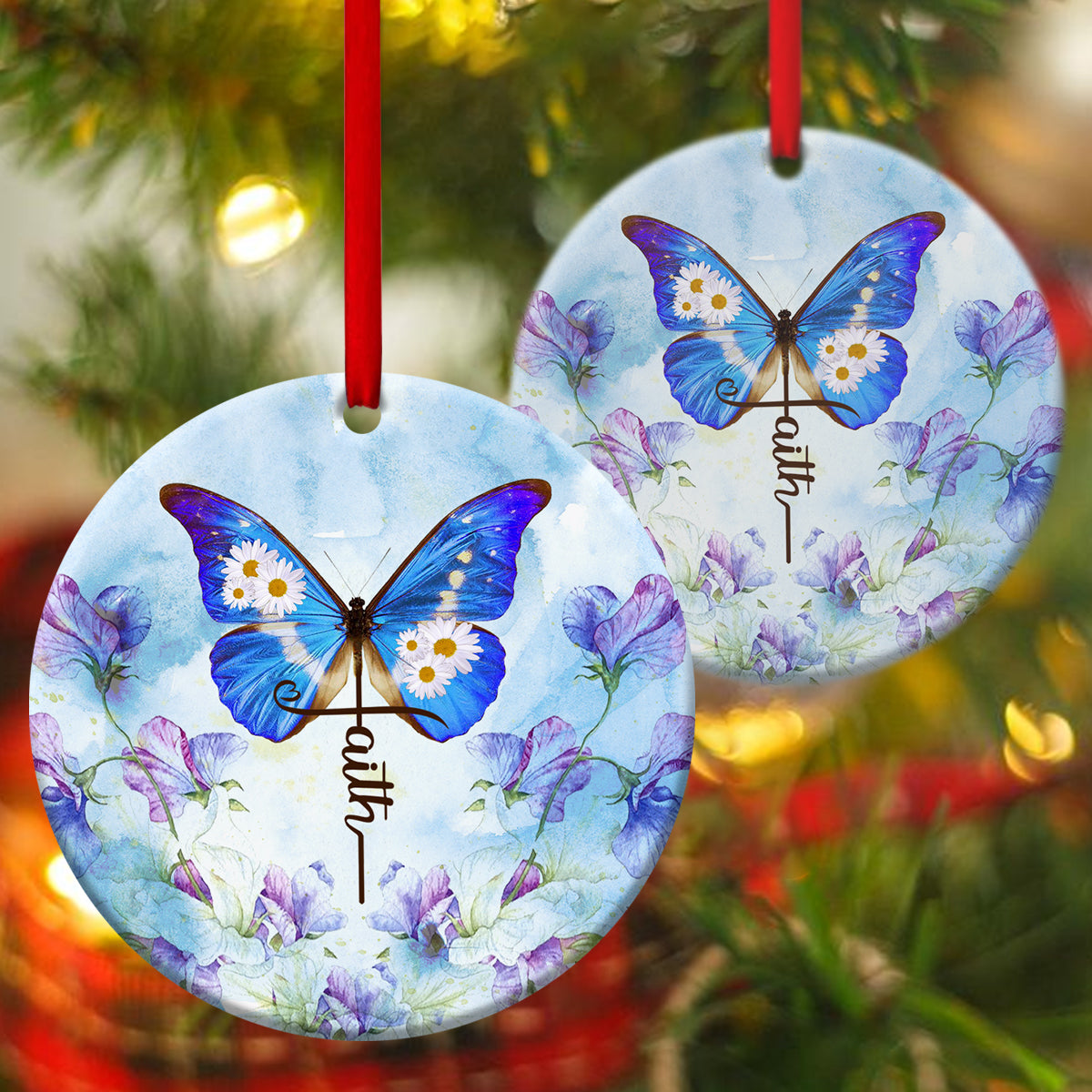 Have Faith In God - Butterfly Ceramic Circle Ornament - Christian Gift For Friends - Unique Gifts