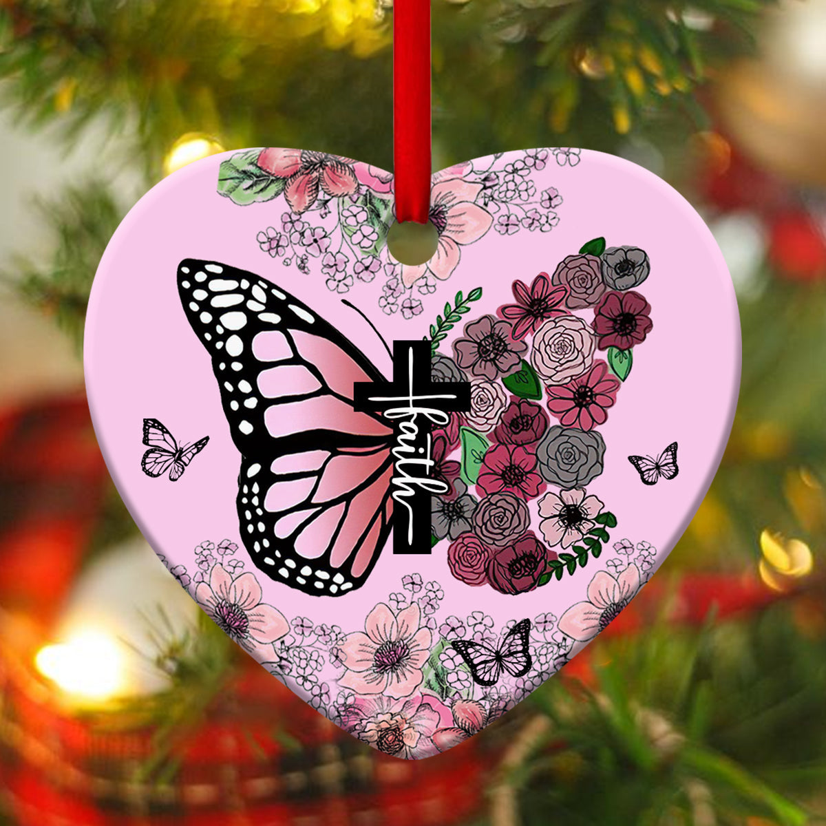 Have Faith In God - Butterfly Christian Ceramic Heart Ornament- Christian Hanging Gift
