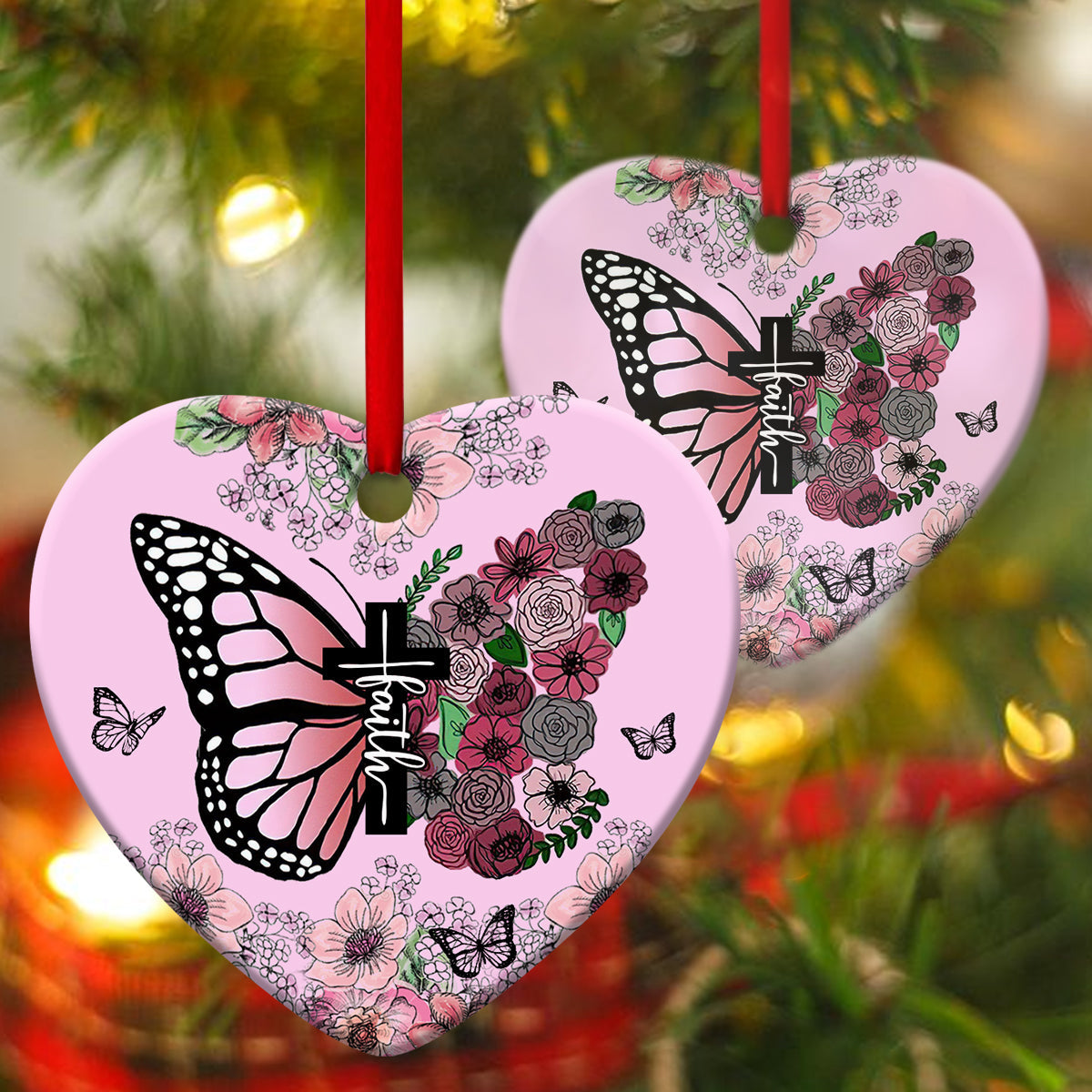 Have Faith In God - Butterfly Christian Ceramic Heart Ornament- Christian Hanging Gift