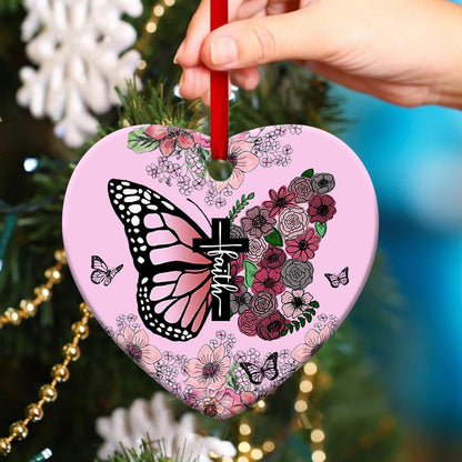 Have Faith In God - Butterfly Christian Ceramic Heart Ornament- Christian Hanging Gift