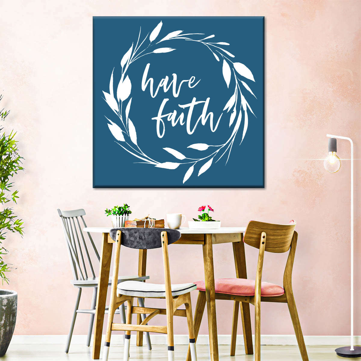 Have Faith Leaves Wreath Square Canvas Wall Art - Christian Wall Decor - Christian Wall Hanging