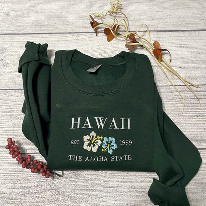 Hawaii Aloha Embroidered Sweatshirt, Women's Embroidered Sweatshirts