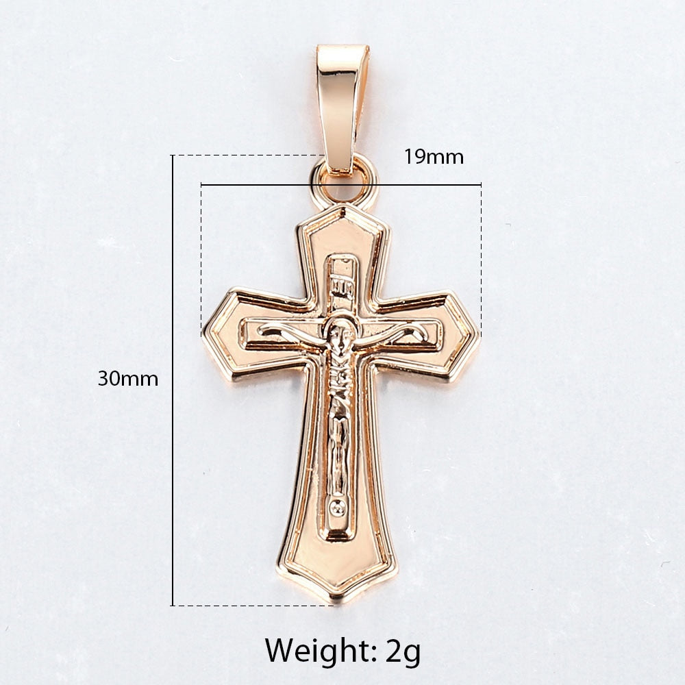 Gold Cross Pendant Necklace With Clear Crystal For Men and Women 4
