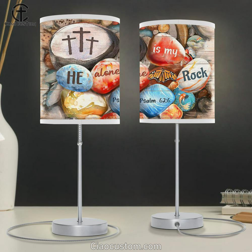 He Alone Is My Rock Beach Rock Cross Butterfly Table Lamp For Bedroom - Bible Verse Table Lamp - Religious Room Decor
