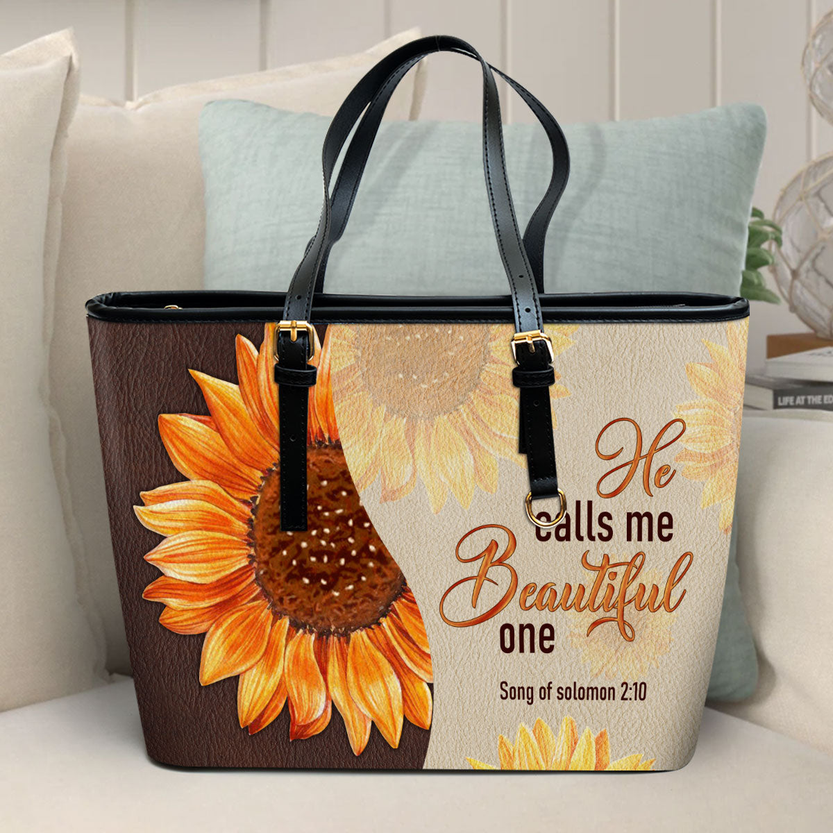 He Calls Me One Butterfly Large Leather Tote Bag - Christ Gifts For Religious Women - Best Mother's Day Gifts
