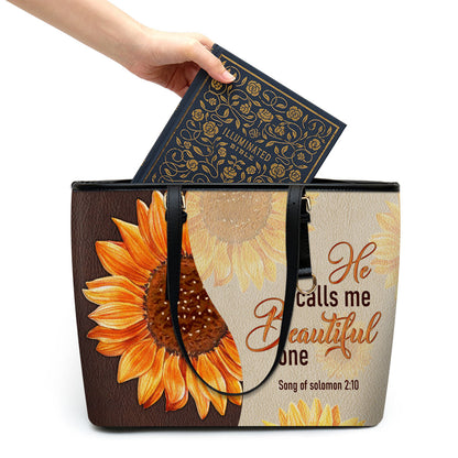 He Calls Me One Butterfly Large Leather Tote Bag - Christ Gifts For Religious Women - Best Mother's Day Gifts