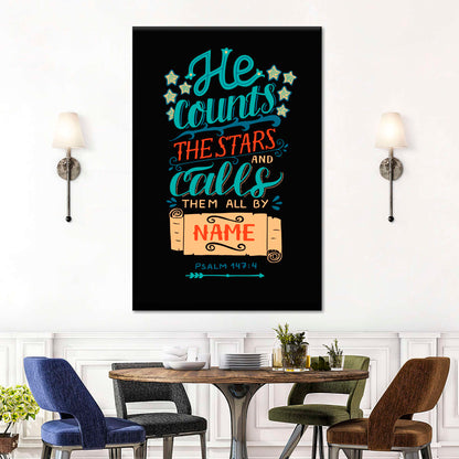 He Counts The Stars Bible Verse Canvas Wall Art - Canvas Religious Wall Art - Christian Wall Decor Living Room