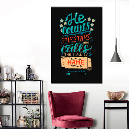 He Counts The Stars Bible Verse Canvas Wall Art - Canvas Religious Wall Art - Christian Wall Decor Living Room