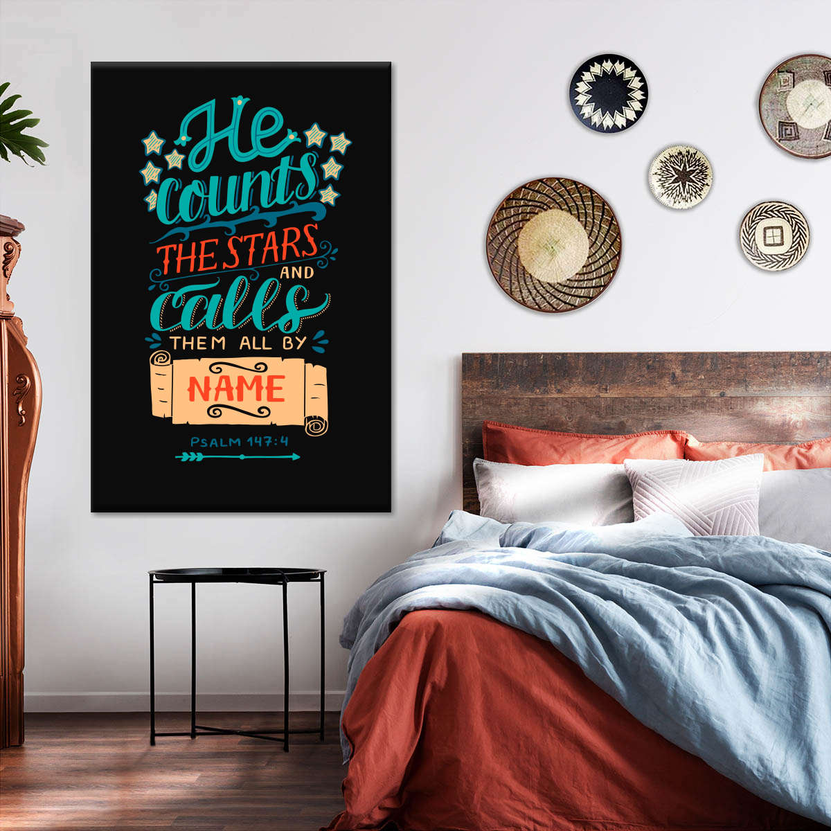 He Counts The Stars Bible Verse Canvas Wall Art - Canvas Religious Wall Art - Christian Wall Decor Living Room