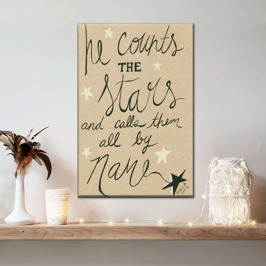 He Counts The Stars Canvas Wall Art - Canvas Religious Wall Art - Christian Wall Decor Living Room