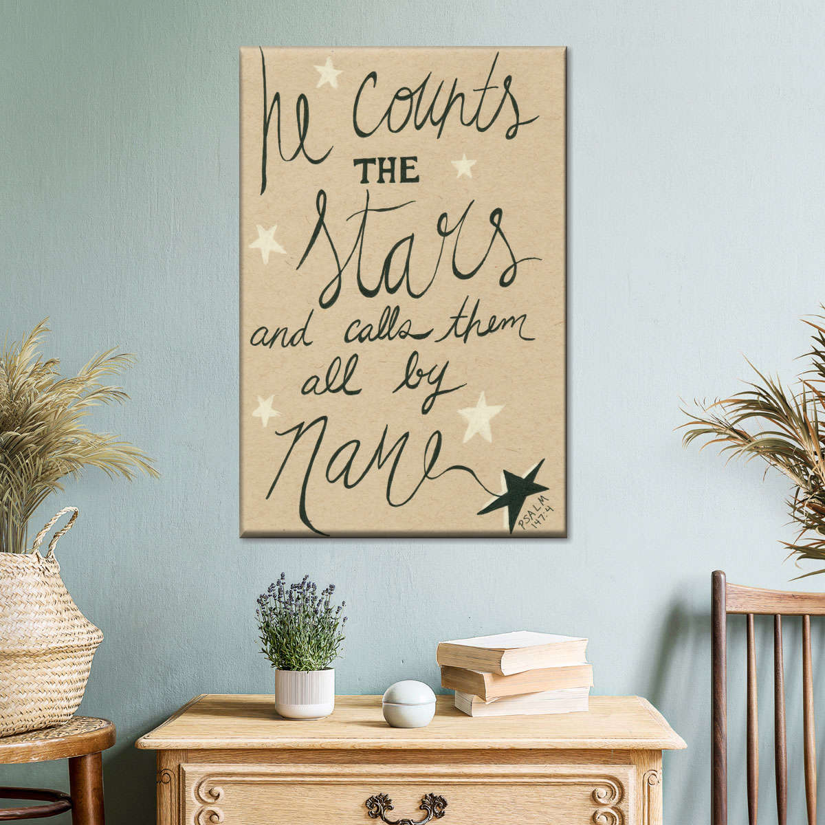He Counts The Stars Canvas Wall Art - Canvas Religious Wall Art - Christian Wall Decor Living Room