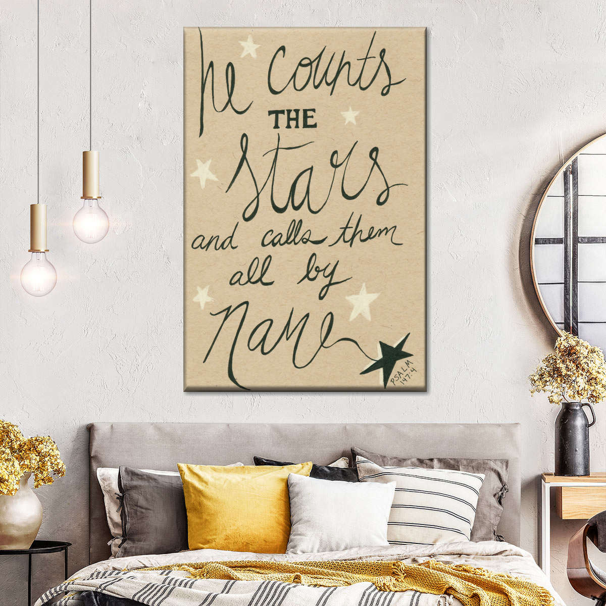He Counts The Stars Canvas Wall Art - Canvas Religious Wall Art - Christian Wall Decor Living Room