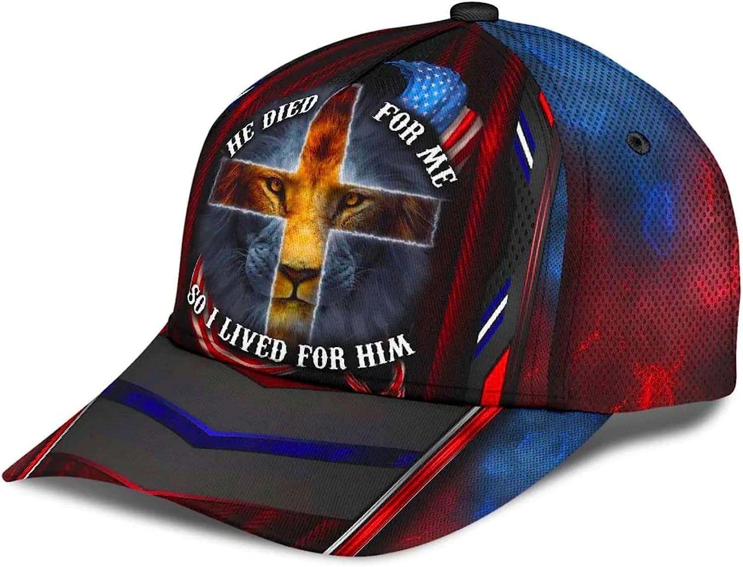 He Died For Me So I Live For Him Lion Cross All Over Print Baseball Cap - Christian Hats For Men Women