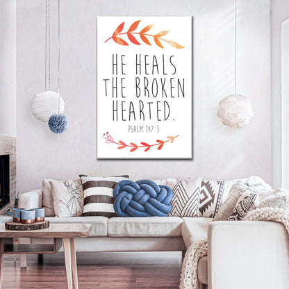 He Heals The Broken Hearted Canvas Wall Art - Canvas Religious Wall Art - Christian Wall Decor Living Room